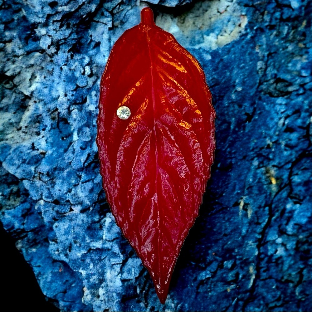 Vintage Red Leaf brooch with crystal